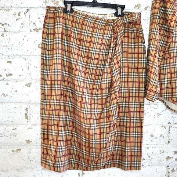VTG NATURAL ELEMENTS 100% Silk Plaid Matching Skirt Top Tartan Preppy Norm SZ 10 - Picture 4 of 12